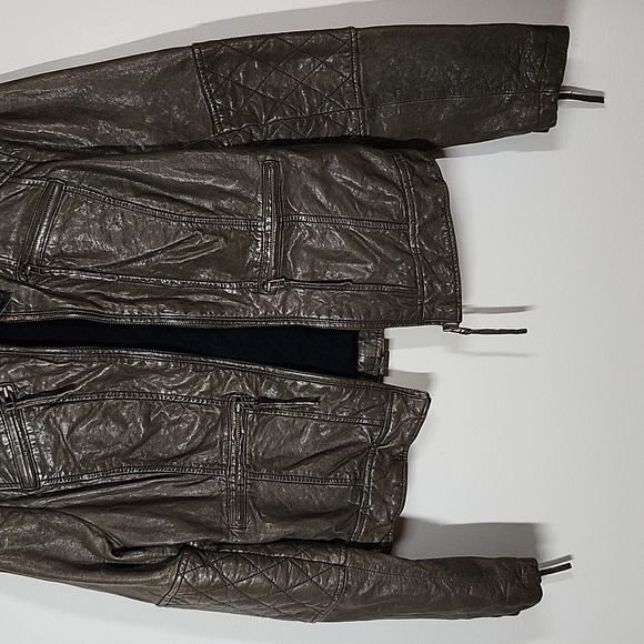 Blanc Noir Brown Genuine Leather Moto Style Jacket Buckles Zippers Detail Quiltd - Picture 3 of 15